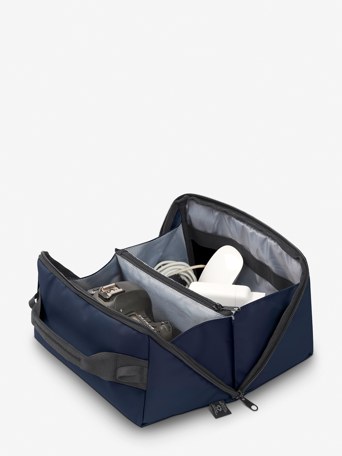 Reissverschluss-Tasche BOX marine gefuellt kamera