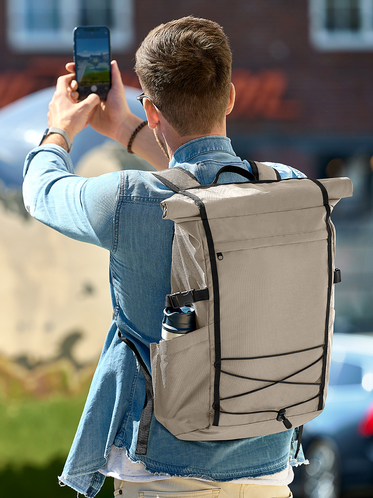 Notebook-Rucksack FLEX beige mit Model