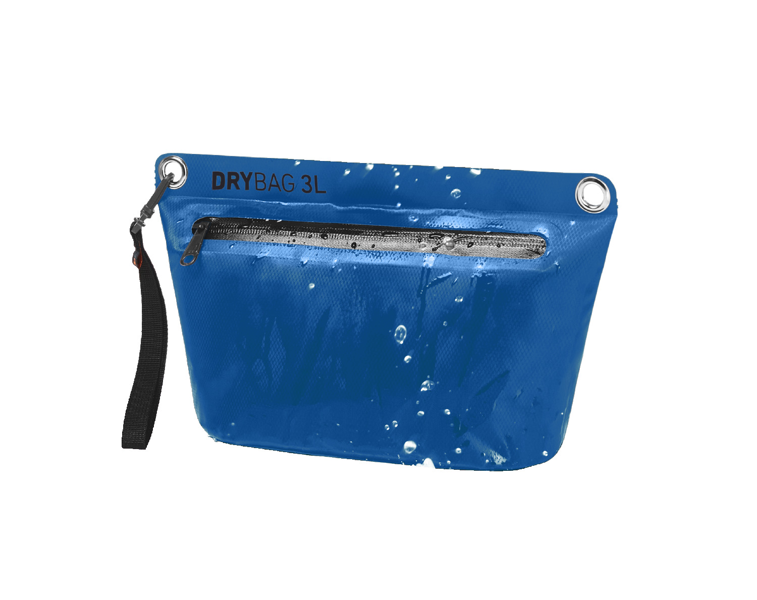 Drybag 3L, kleine Tasche in Blau mit Reißverschluss und Schlaufe