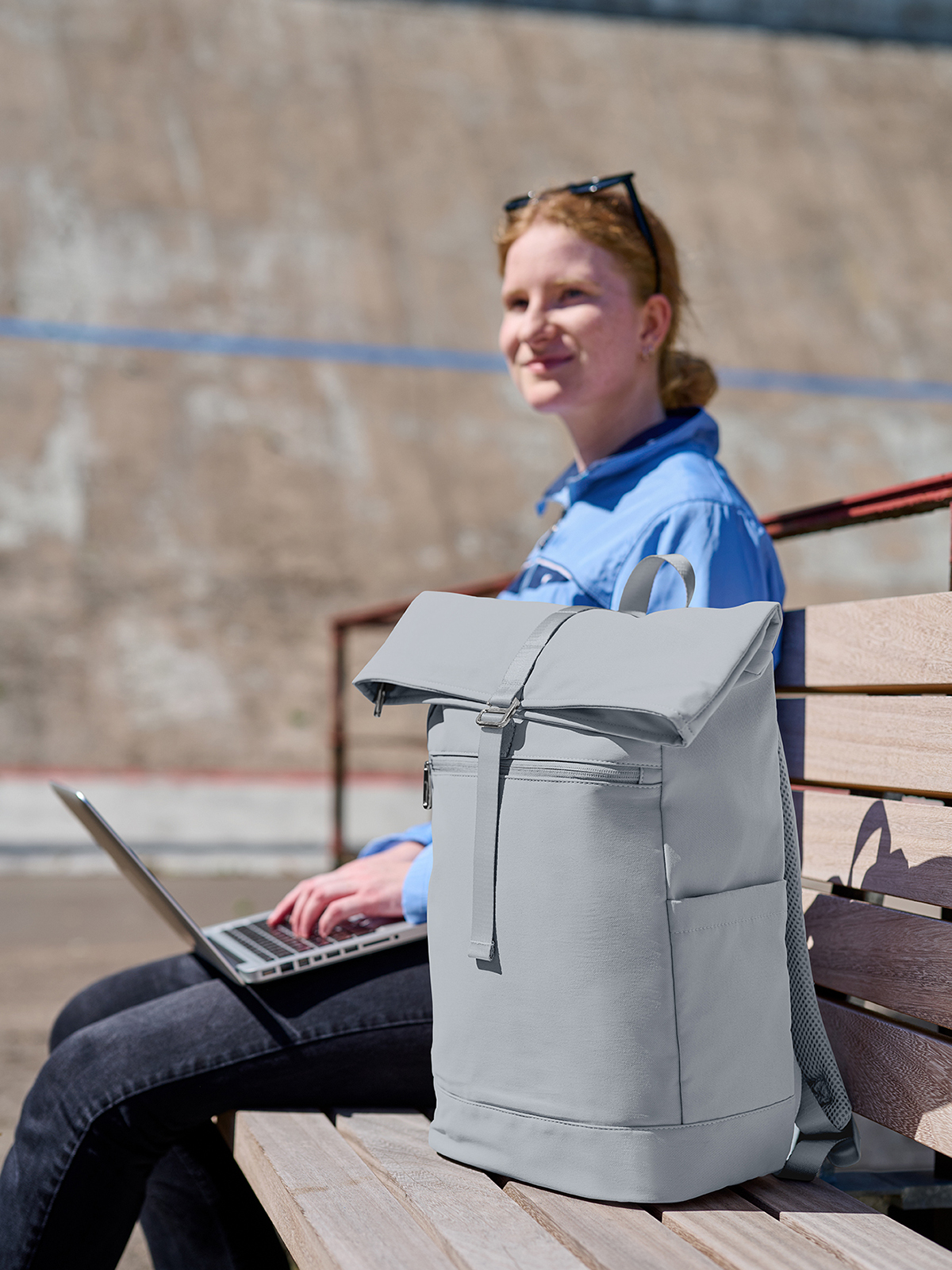 laptop backpack STAR ice-blue featuring a model