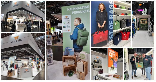 Halfar Messestand, nachhaltige Taschen und Präsentation auf der PSI Messe