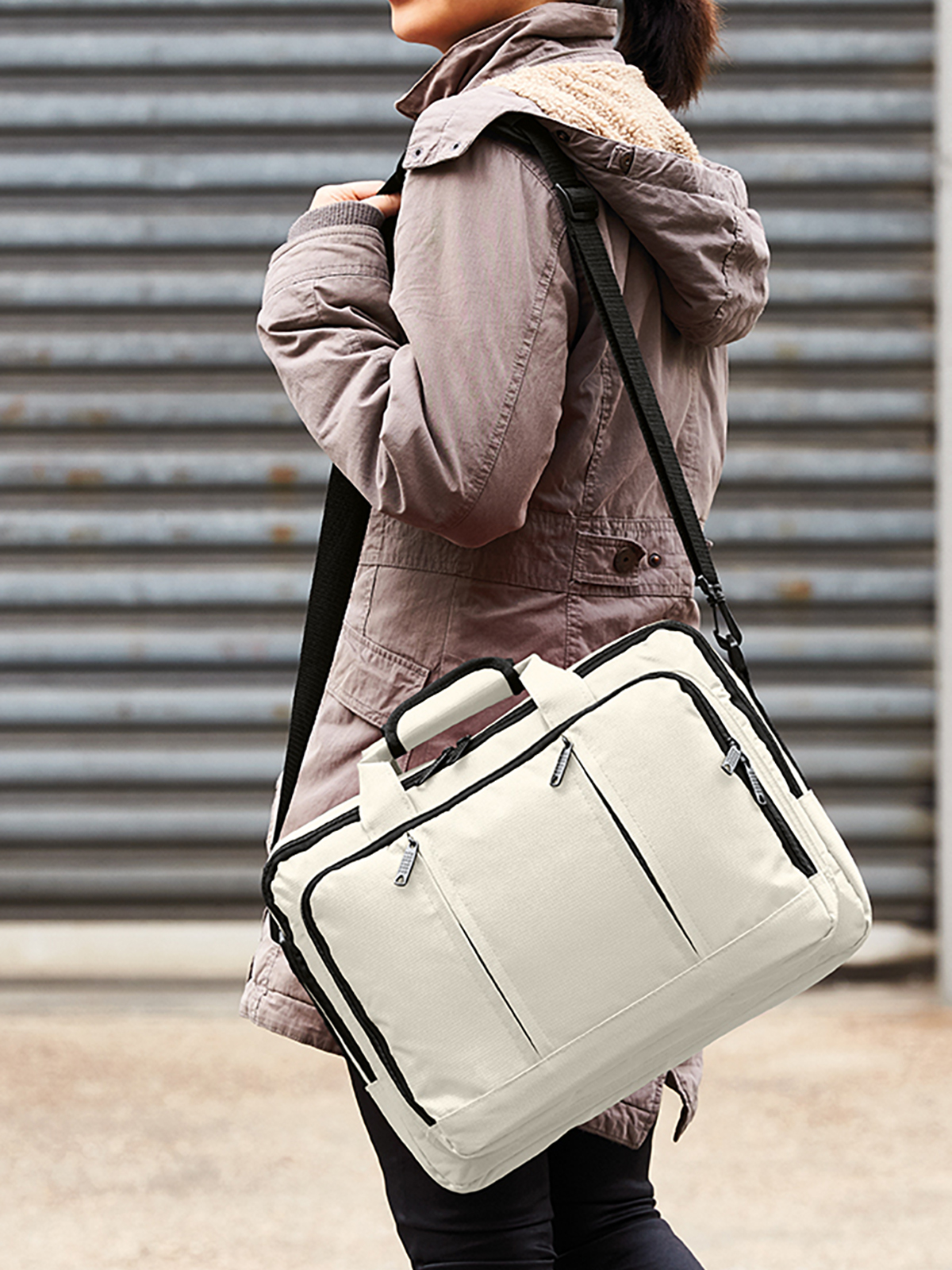 laptop backpack ECONOMY beige featuring a model