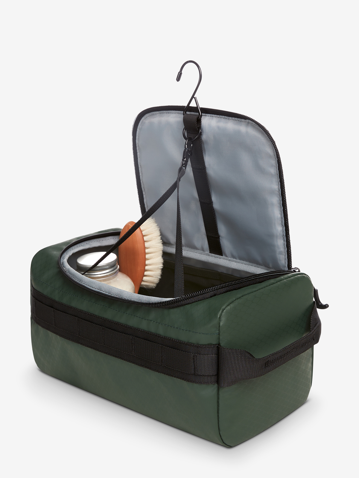 Kulturtasche ACTIVE dunkelgruen geoeffnet