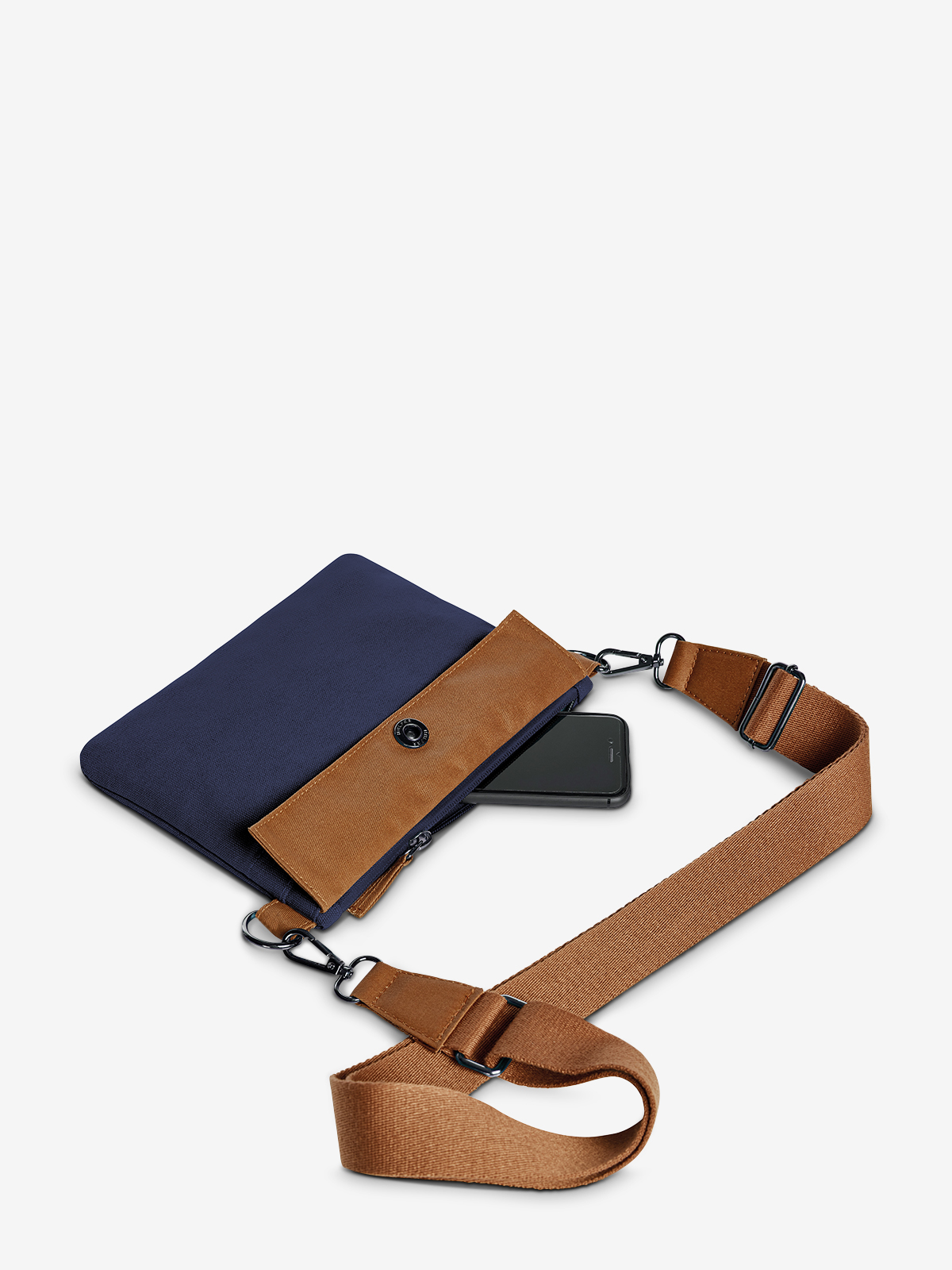 Reissverschluss-Tasche LIFE marine-braun gurt