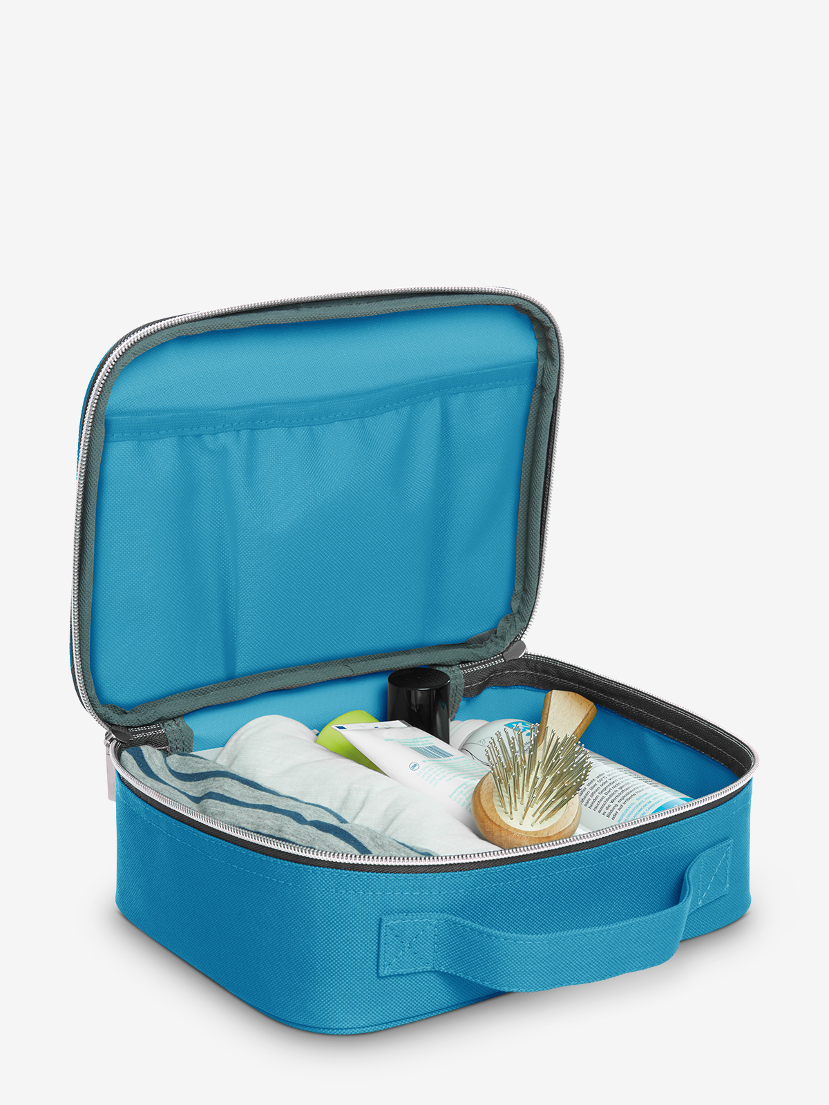 Reissverschluss-Tasche SWITCH cyan gefuellt