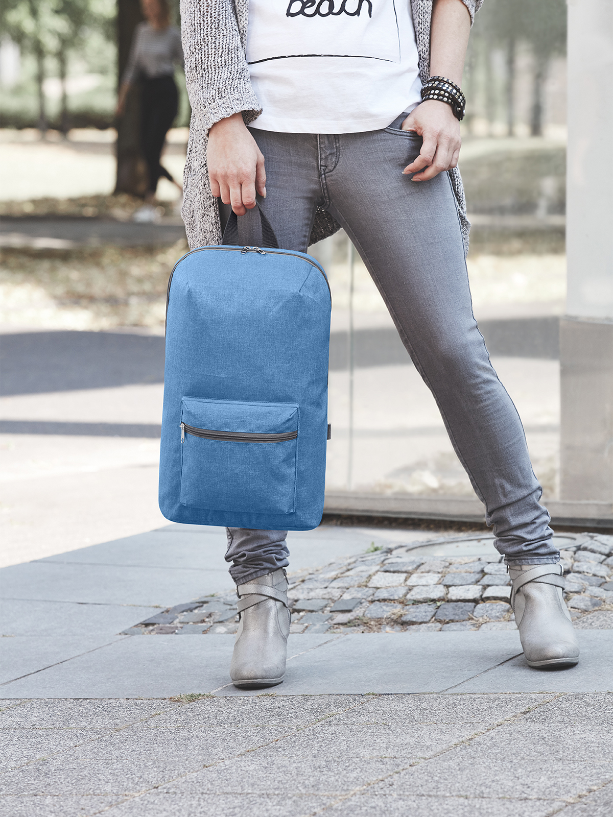 backpack SKY blue featuring a model