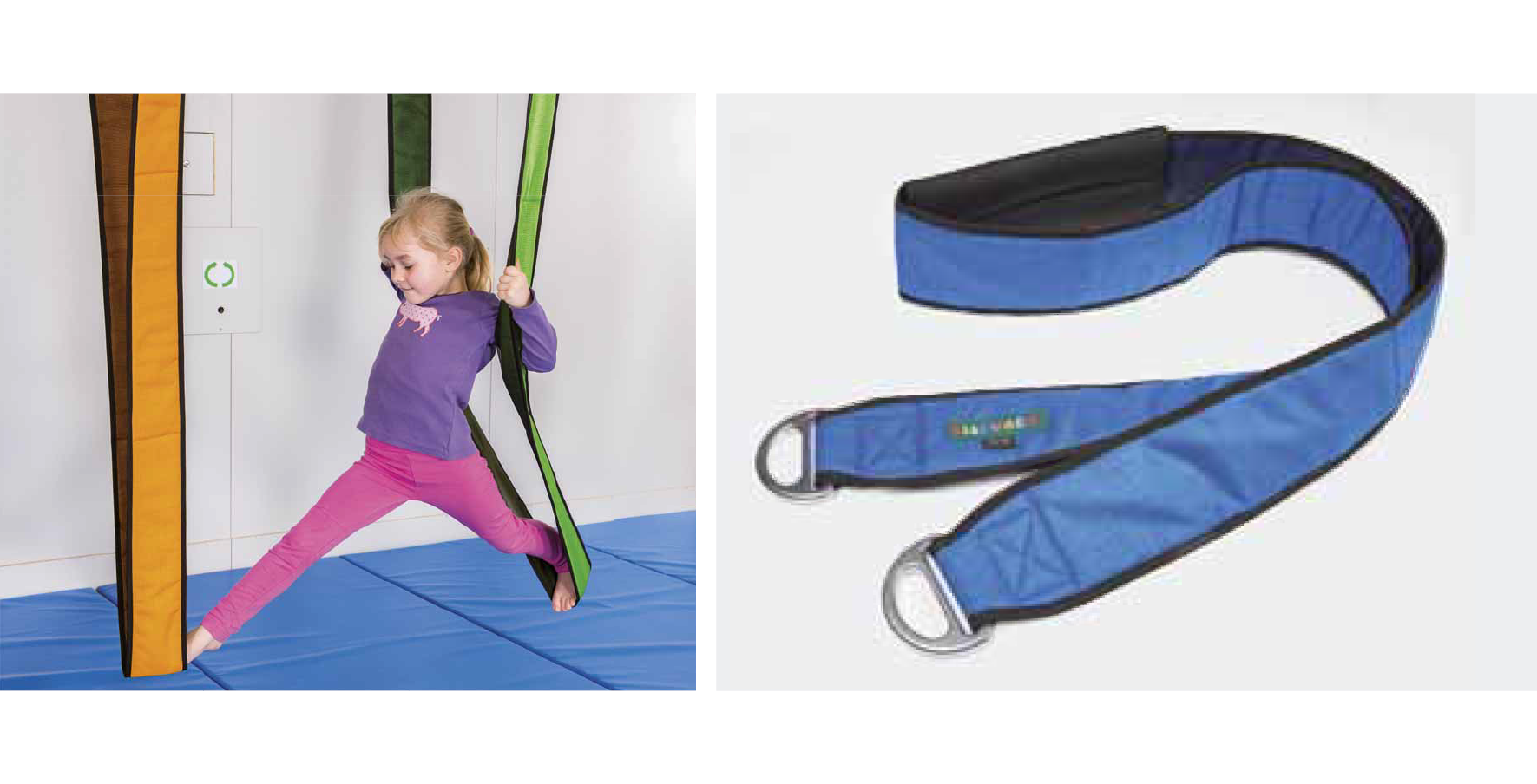 Hebeschlinge für Therapie, Kind nutzt Gurtsystem an Decke befestigt