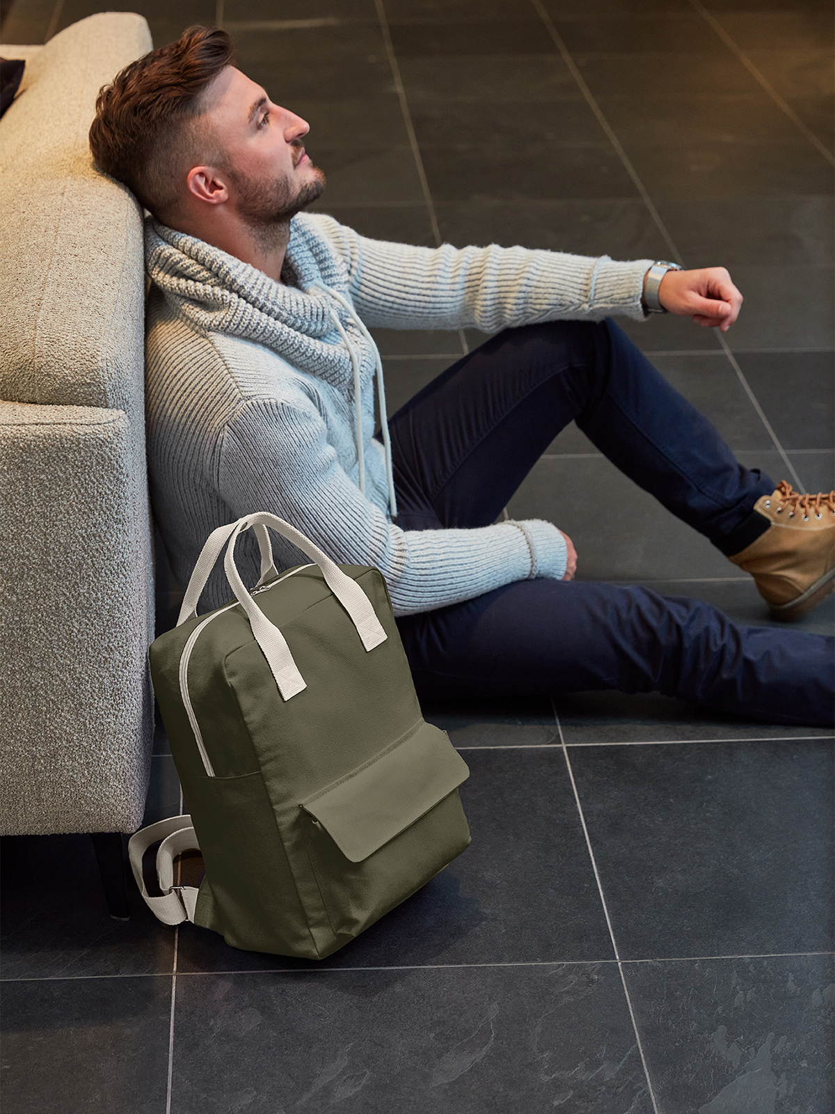 backpack LIKE olive featuring a model