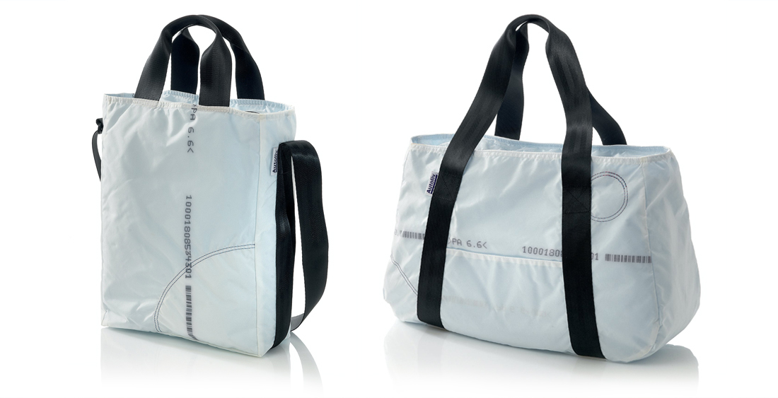 Sonderanfertigte Halfar Tasche aus Airbag-Material und Gurten.
