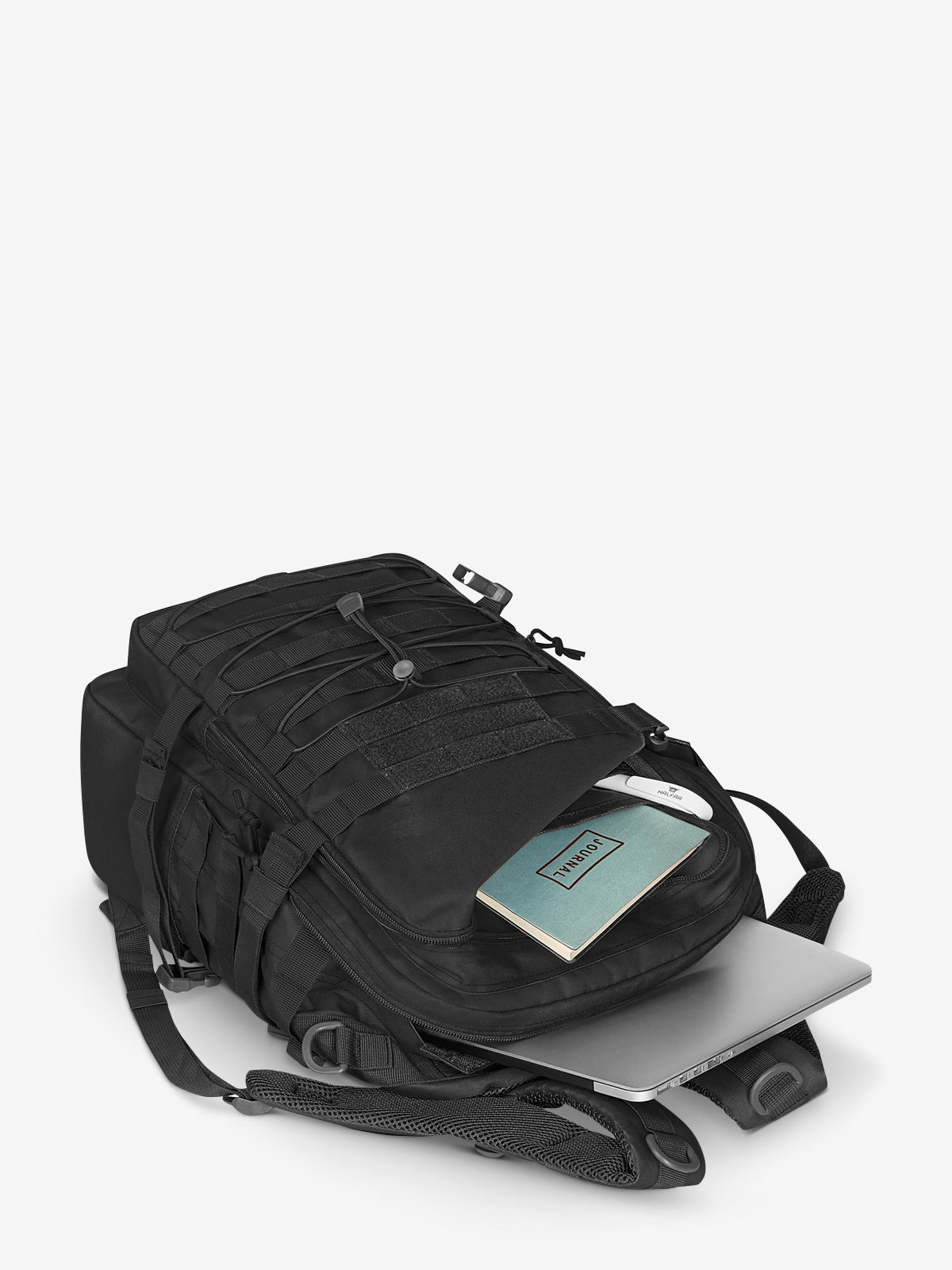 Notebook-Rucksack MOLLE schwarz liegend