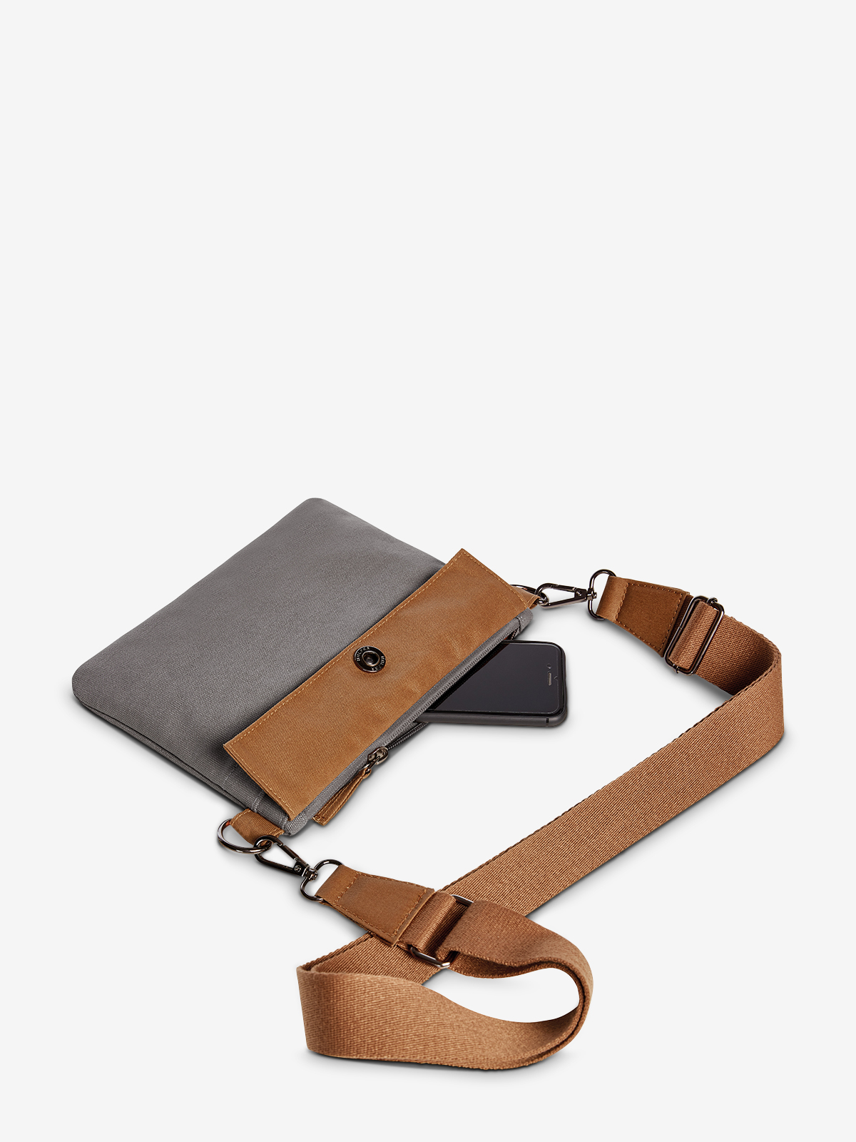 Reissverschluss-Tasche LIFE grau-braun gurt