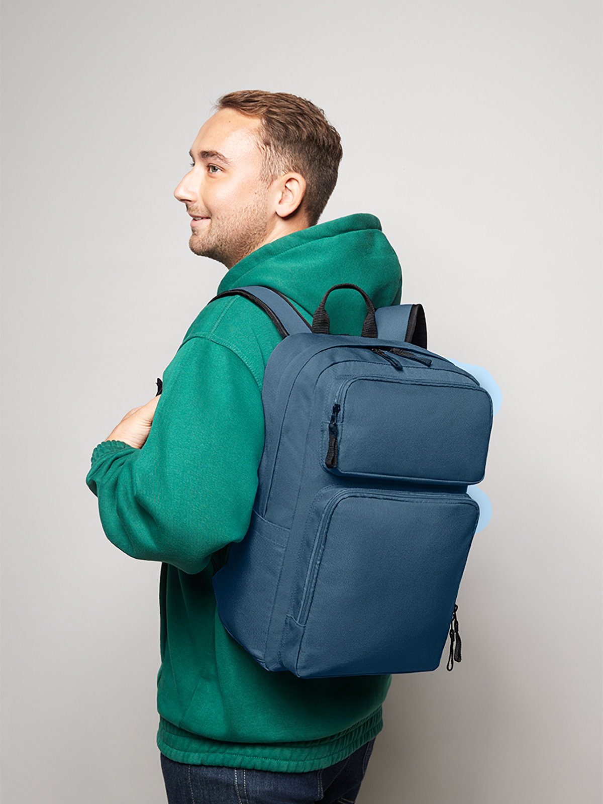 notebook backpack FELLOW blue featuring a model