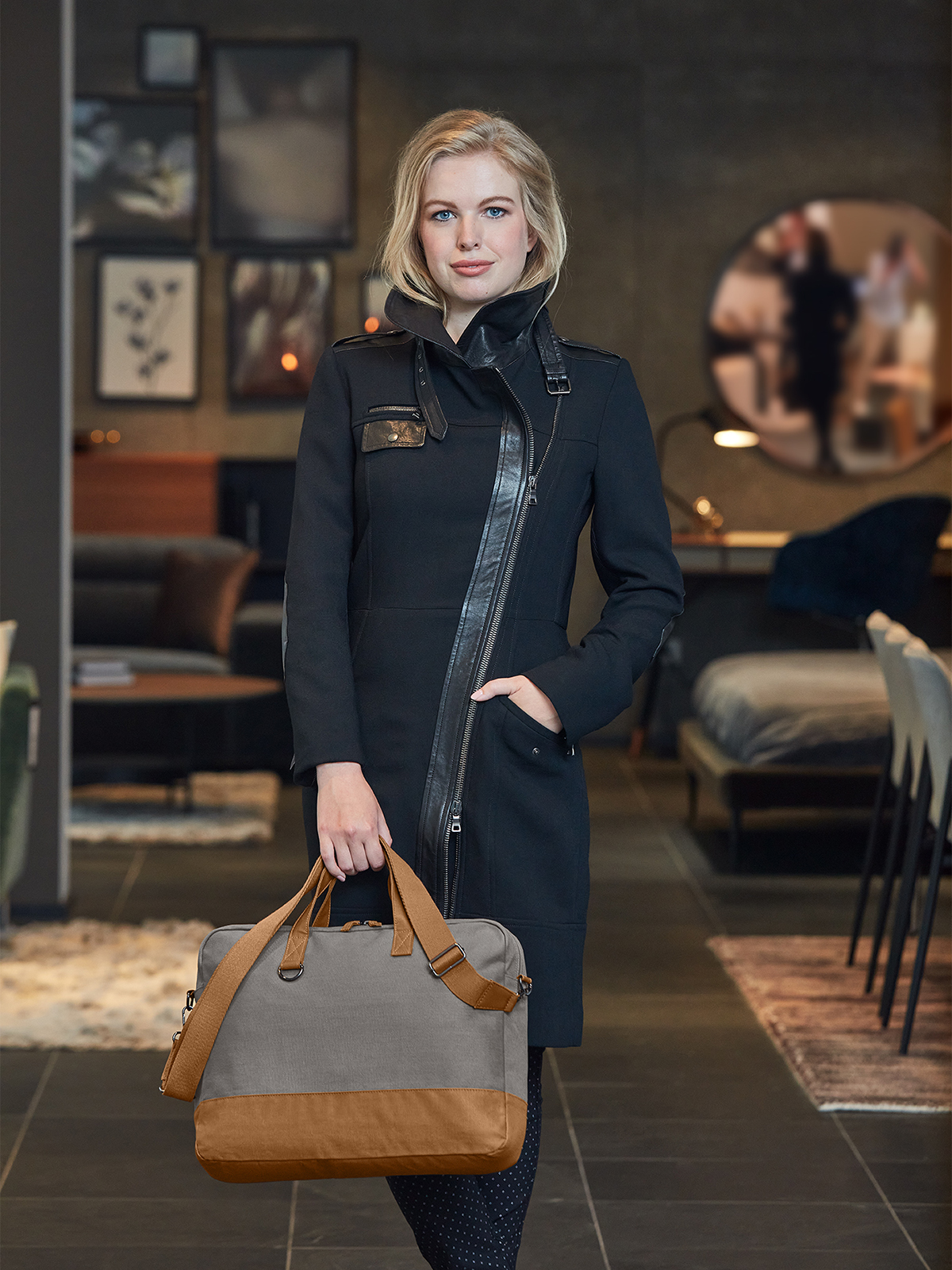 notebook bag LIFE grey-brown featuring a model