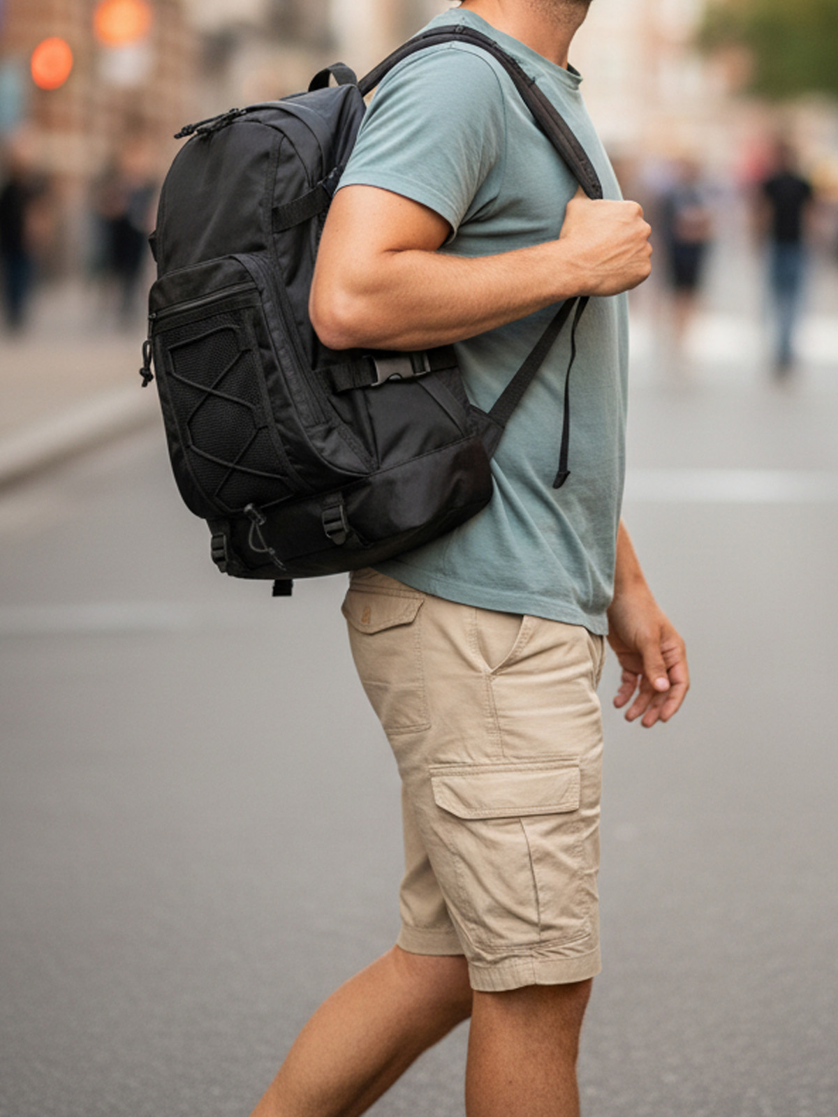 Rucksack SPORT schwarz getragen ueber der Schulter