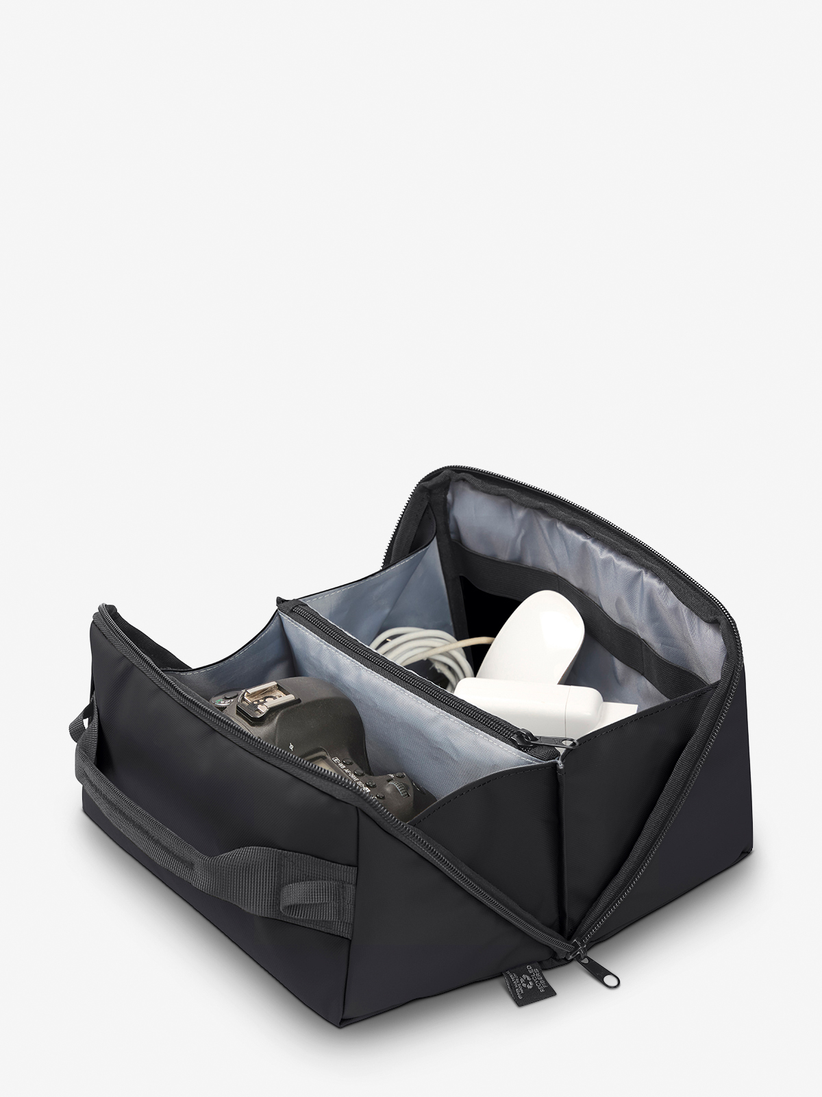 Reissverschluss-Tasche BOX schwarz gefuellt kamera