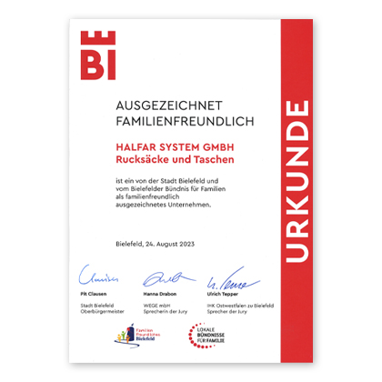 Halfar Urkunde familienfreundliches Unternehmen