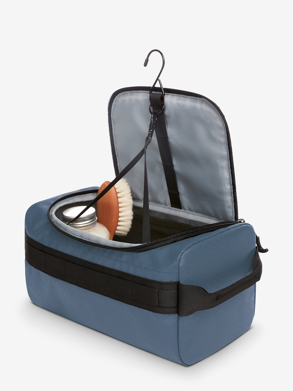Kulturtasche ACTIVE taubenblau geoeffnet
