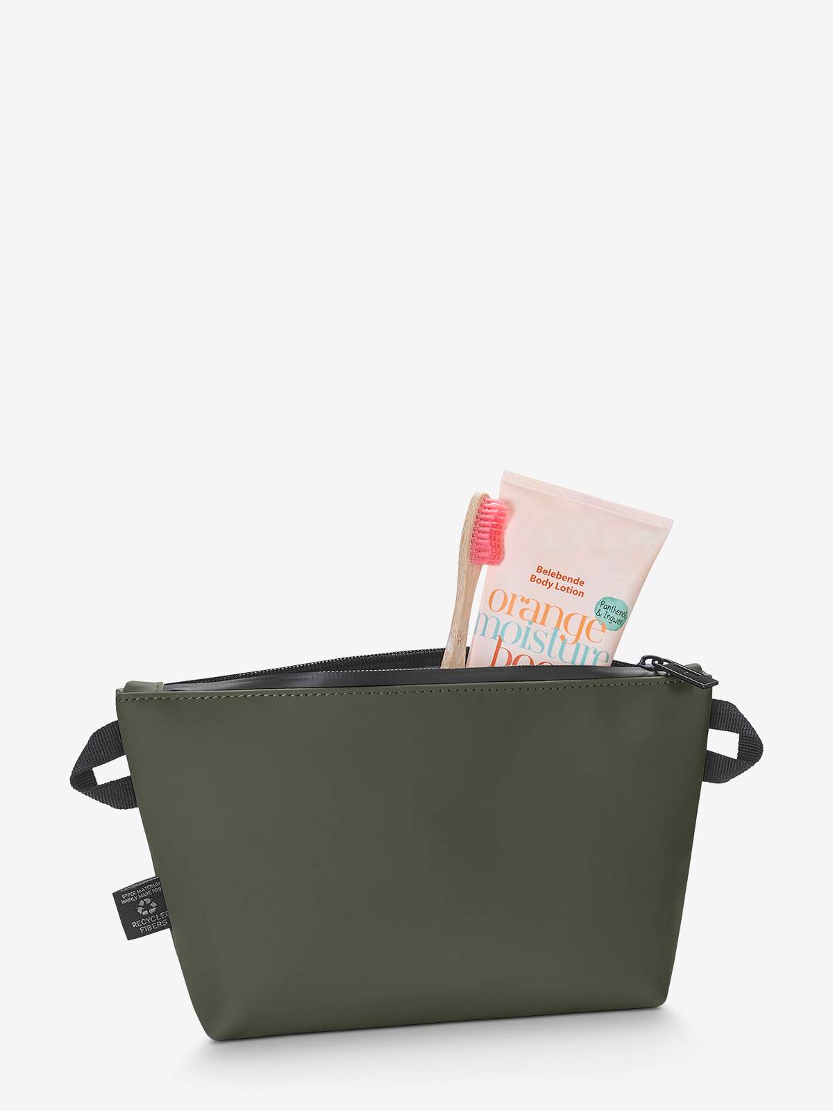 Reissverschluss-Tasche PURE oliv gefuellt kosmetik