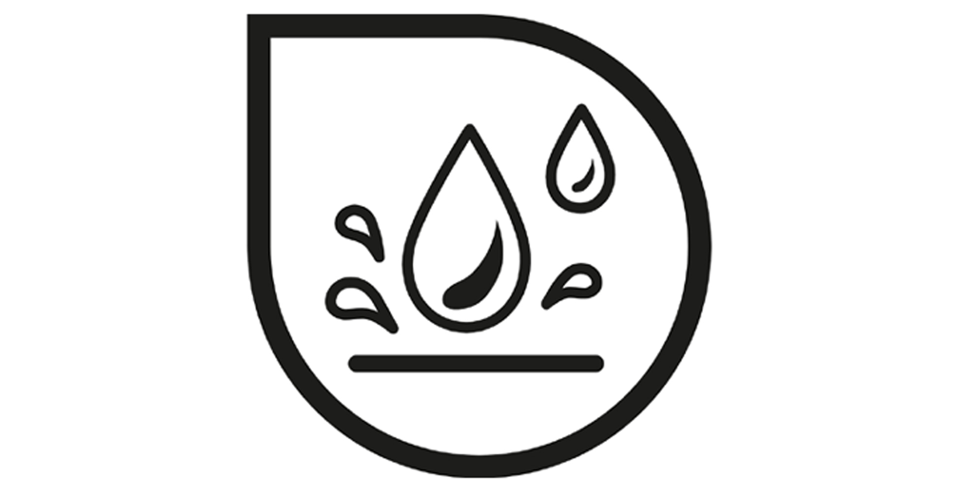 Symbol für spritzwassergeschütztes Material bei Taschen mit Nieselregen-Schutz