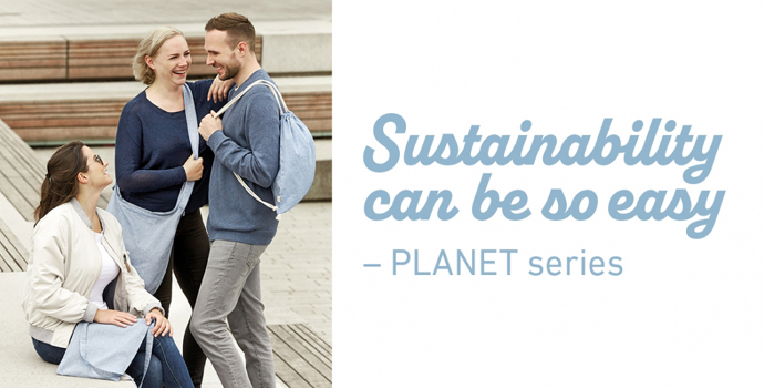 Cover image for the PLANET bag series with a spring-focused sustainable theme