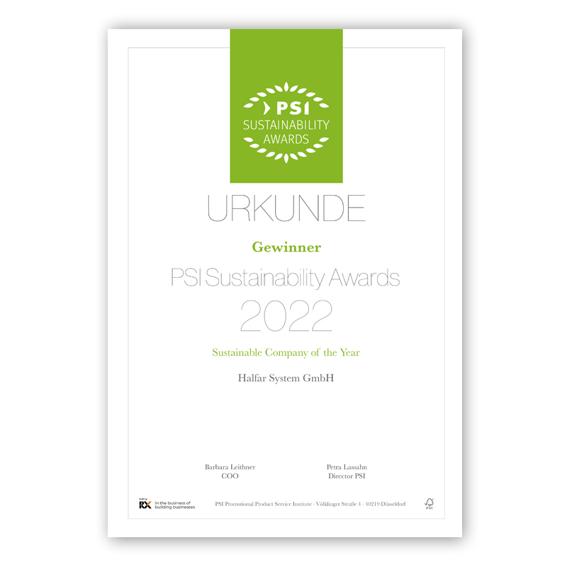 Halfar Auszeichnung PSI Sustainable Company of the Year 2022