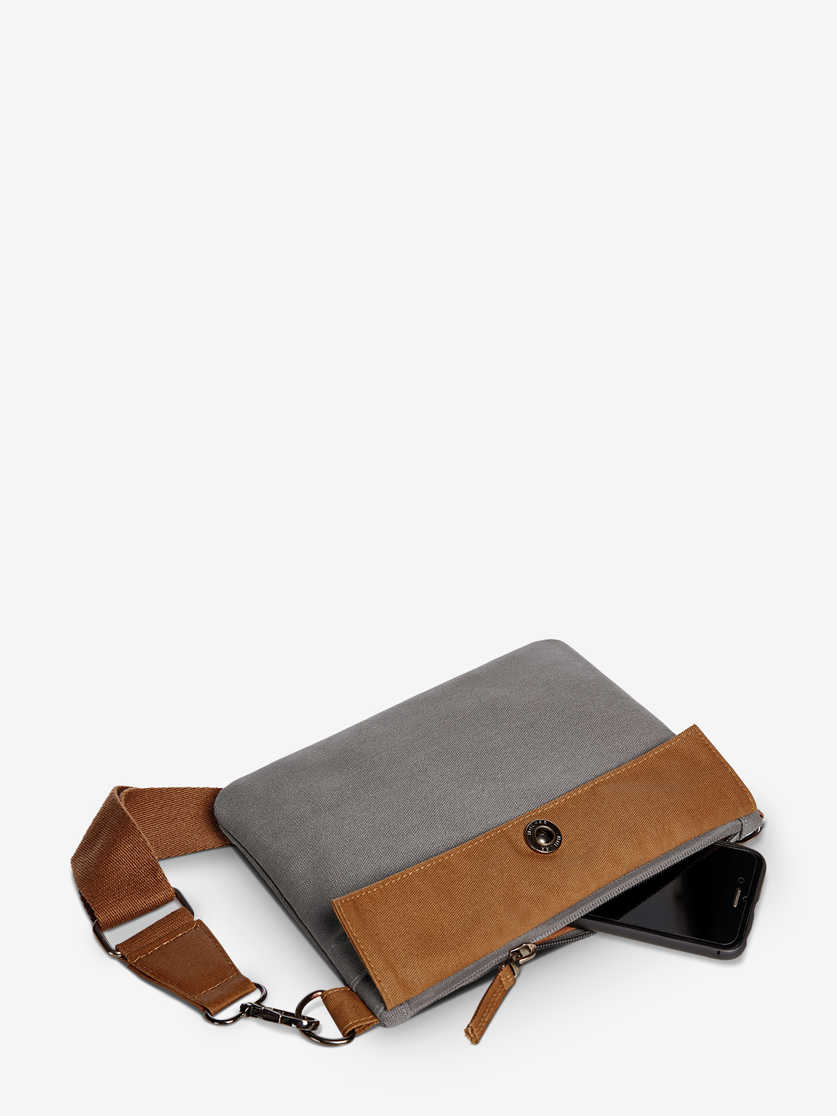 Reissverschluss-Tasche LIFE grau-braun gefuellt