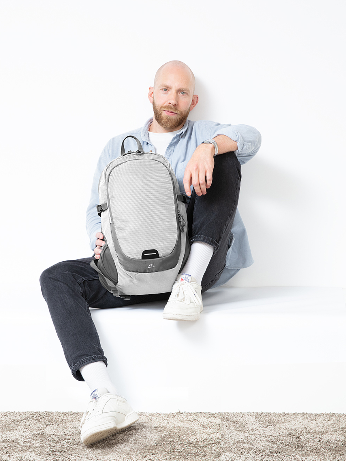 backpack STEP L white featuring a model