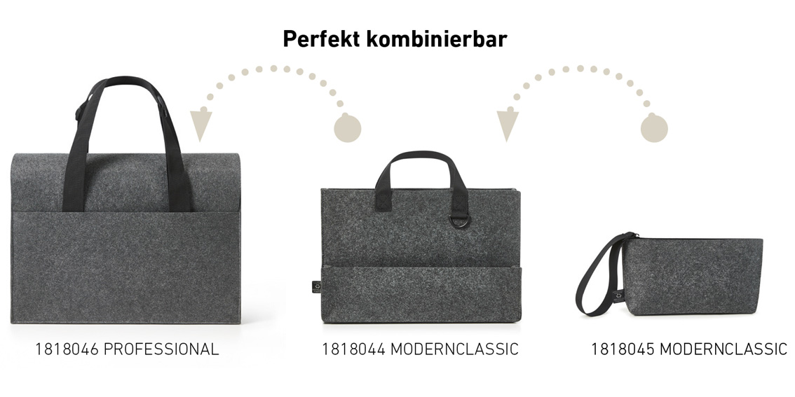 Laptop Organizer Set aus Filz als Büro to go, mehrere Taschen kombinierbar