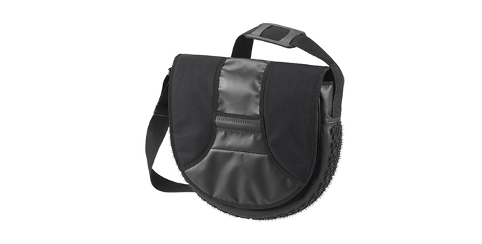 TyreBag made from bicycle tyre material with a distinctive black textured surface and shoulder strap.